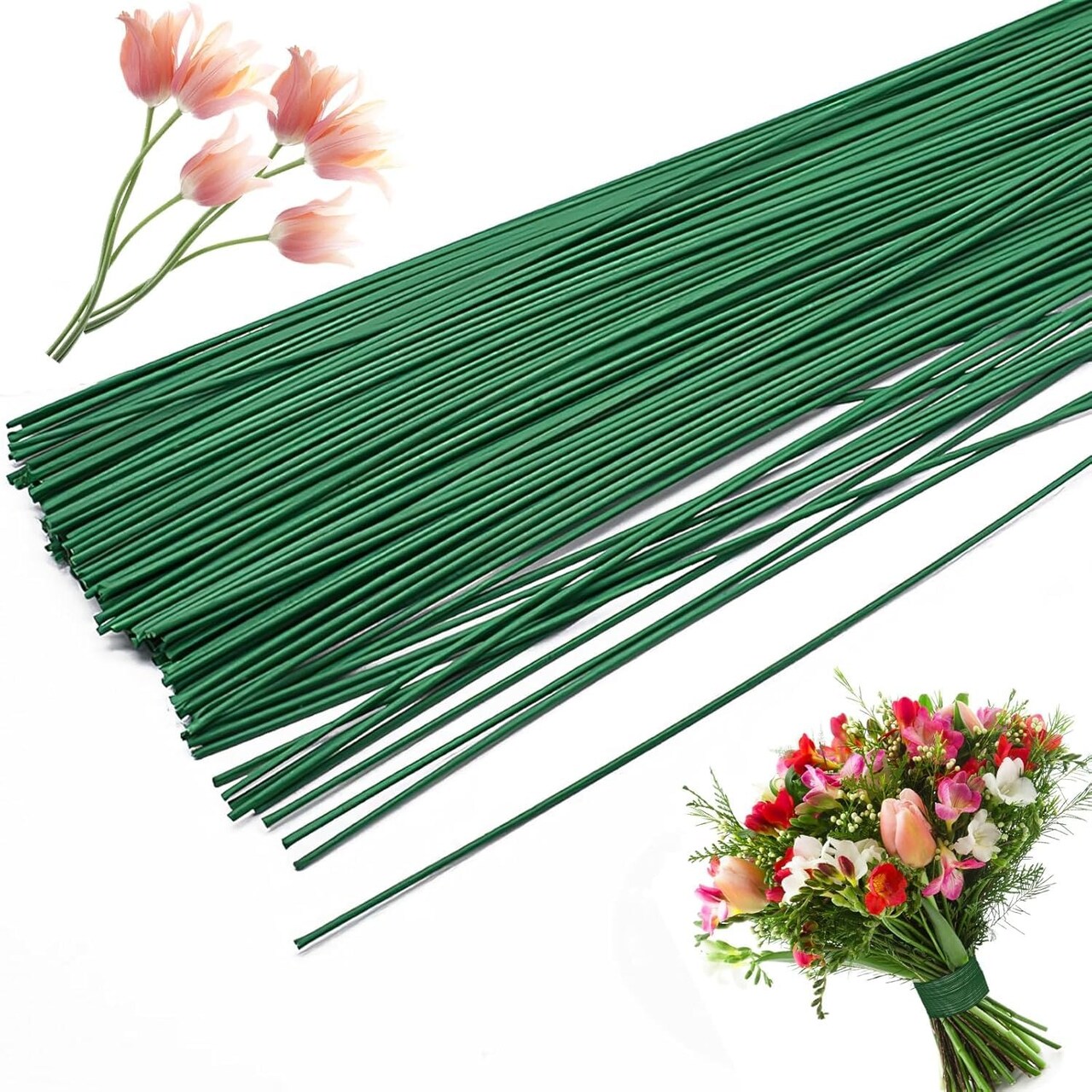 200 Pccs 22 Gauge Green Floral Stem Wire, 16 Inch Pre-Cut Floral Wire for Flower Arrangements, DIY Crafts & Bouquets